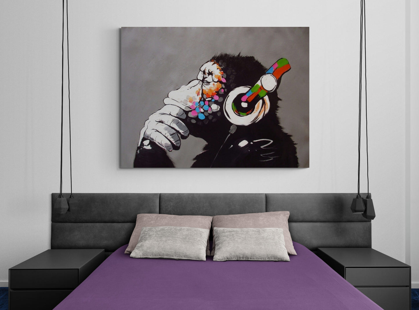 Banksy DJ Monkey Gorilla With Headphones Art Canvas
