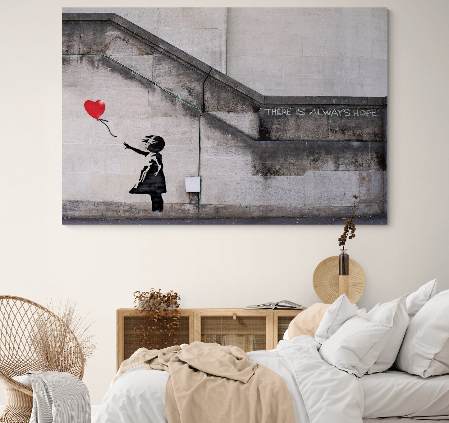 Banksy Girl with Red Heart Balloon Art Canvas