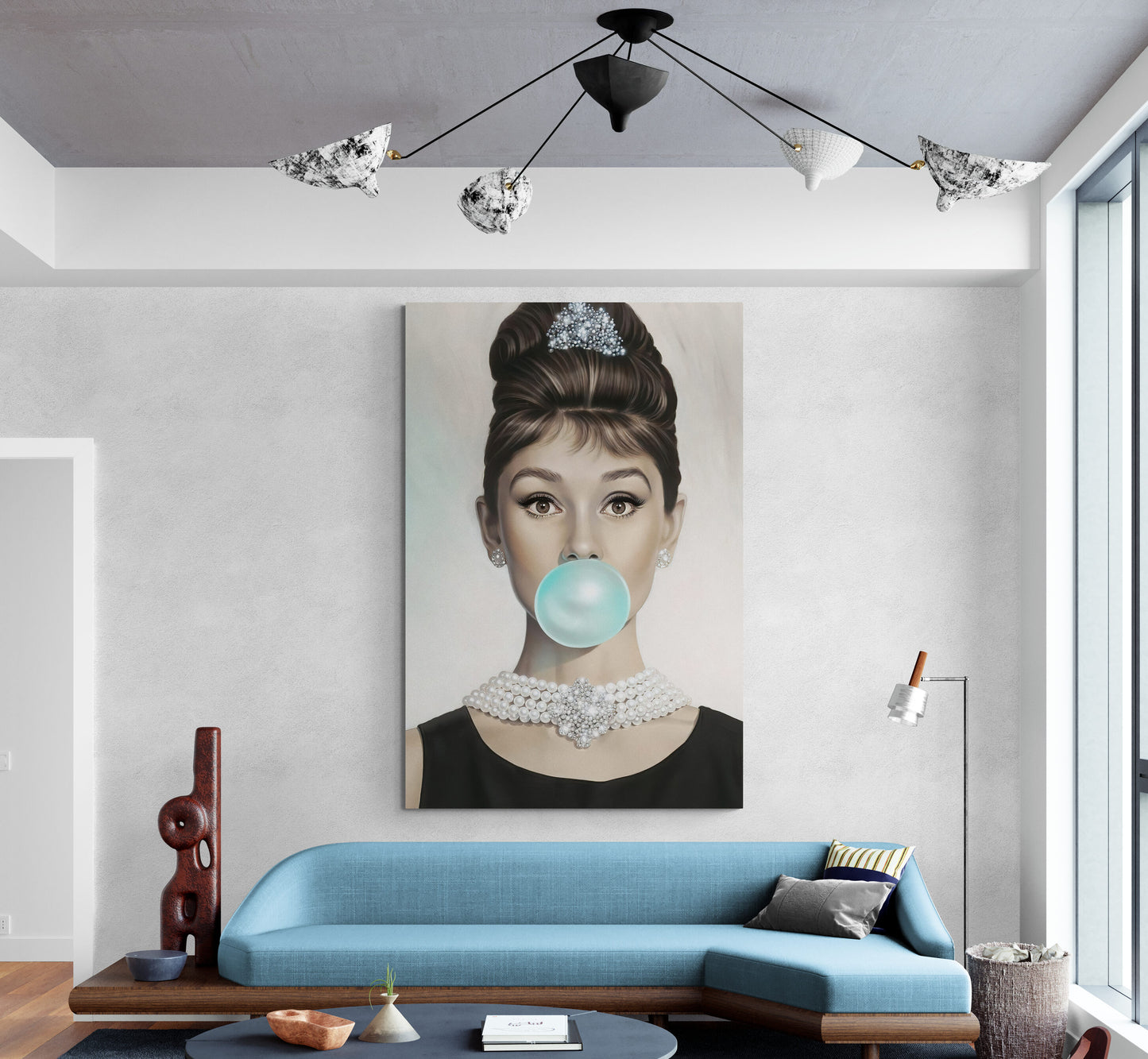 Audrey Hepburn Blue Bubble Gum Canvas Art