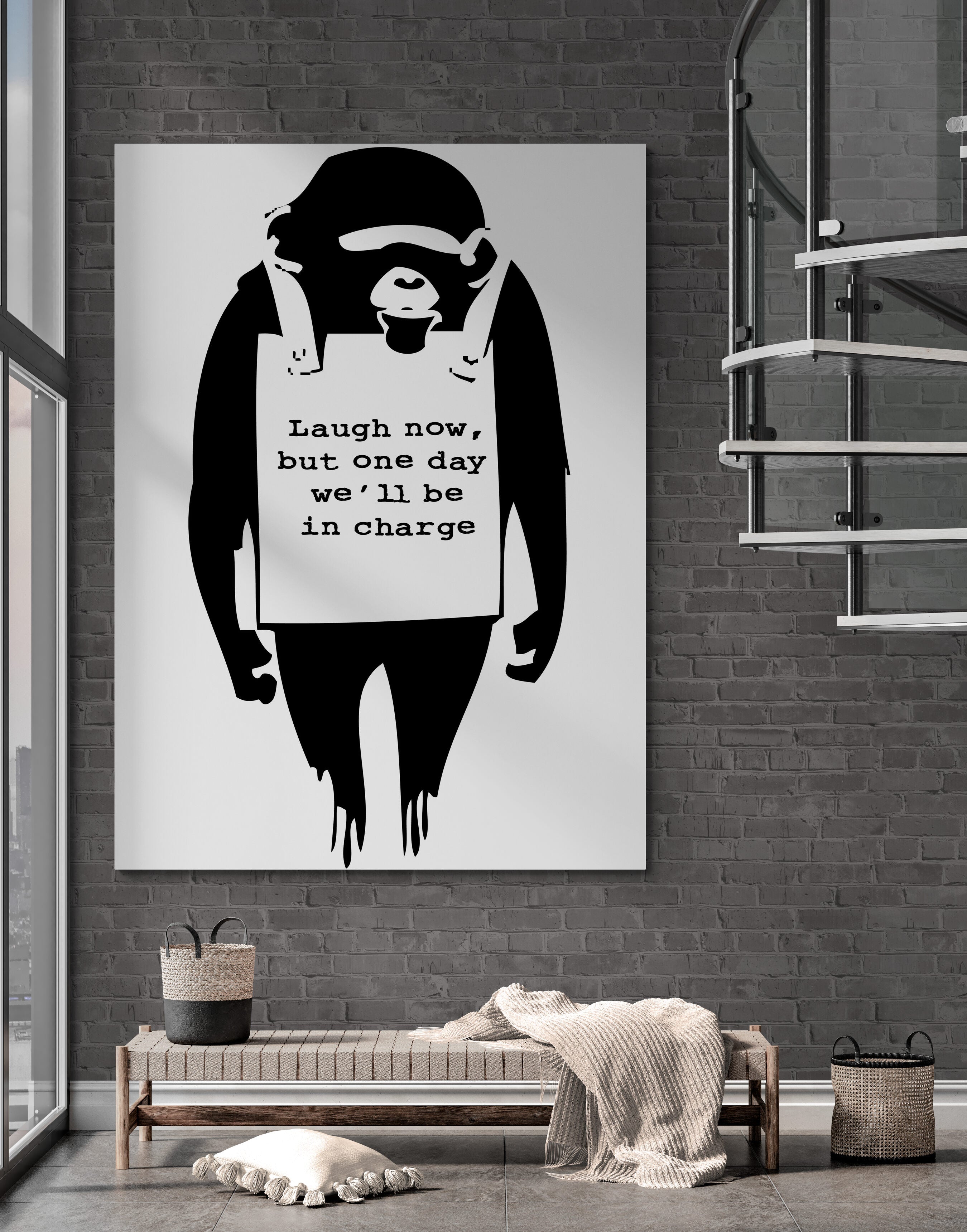 Banksy Poster monkey Laugh now, but one day we'll be in charge
