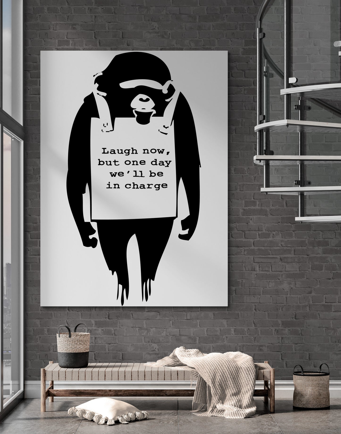 Banksy Monkey laugh now We all be in charge one day Art Canvas