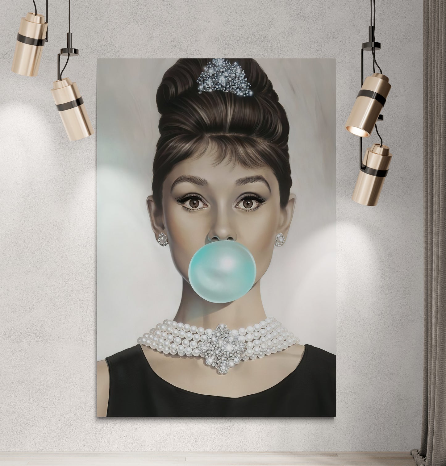Audrey Hepburn Blue Bubble Gum Canvas Art