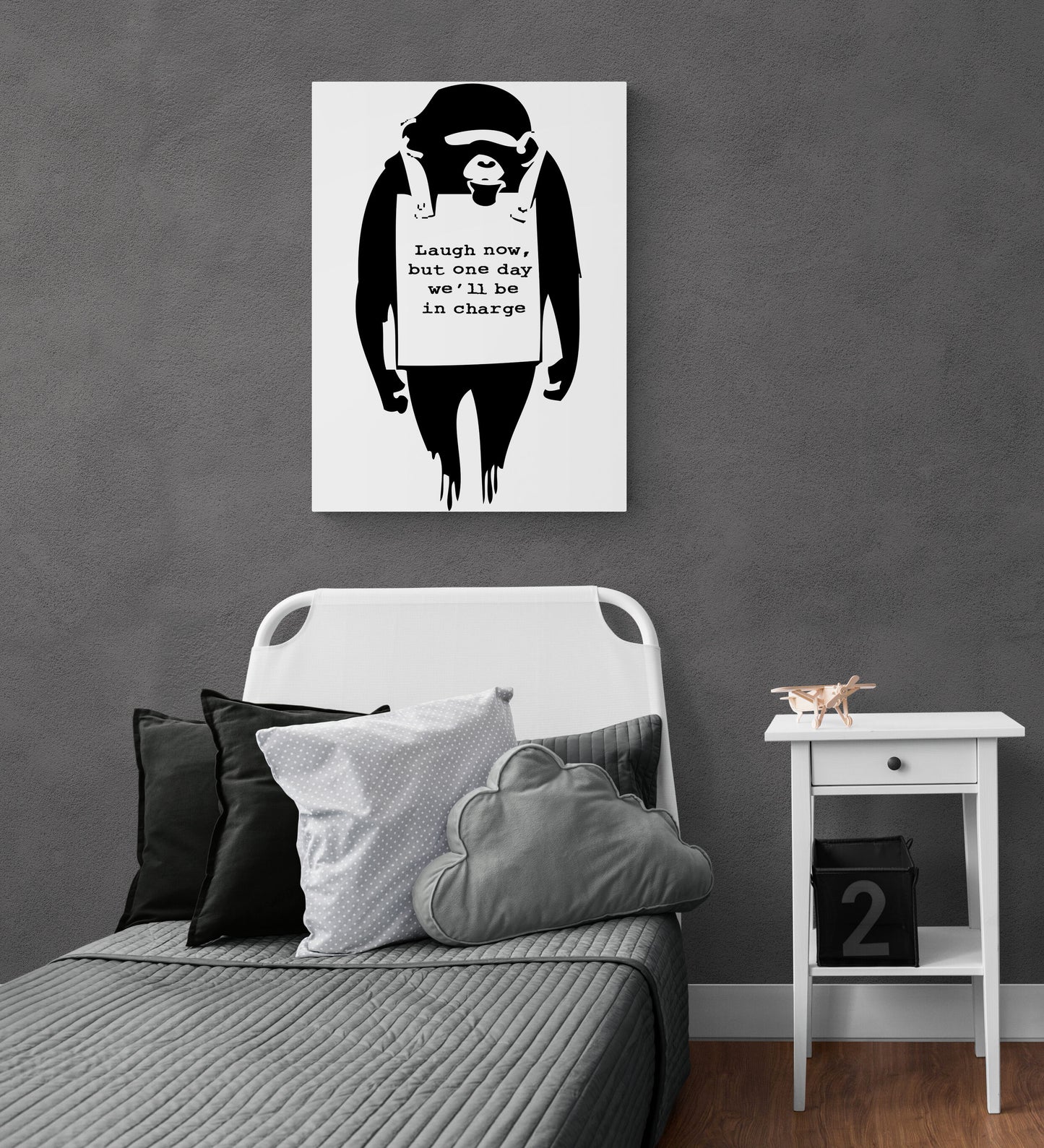 Banksy Monkey laugh now We all be in charge one day Art Canvas