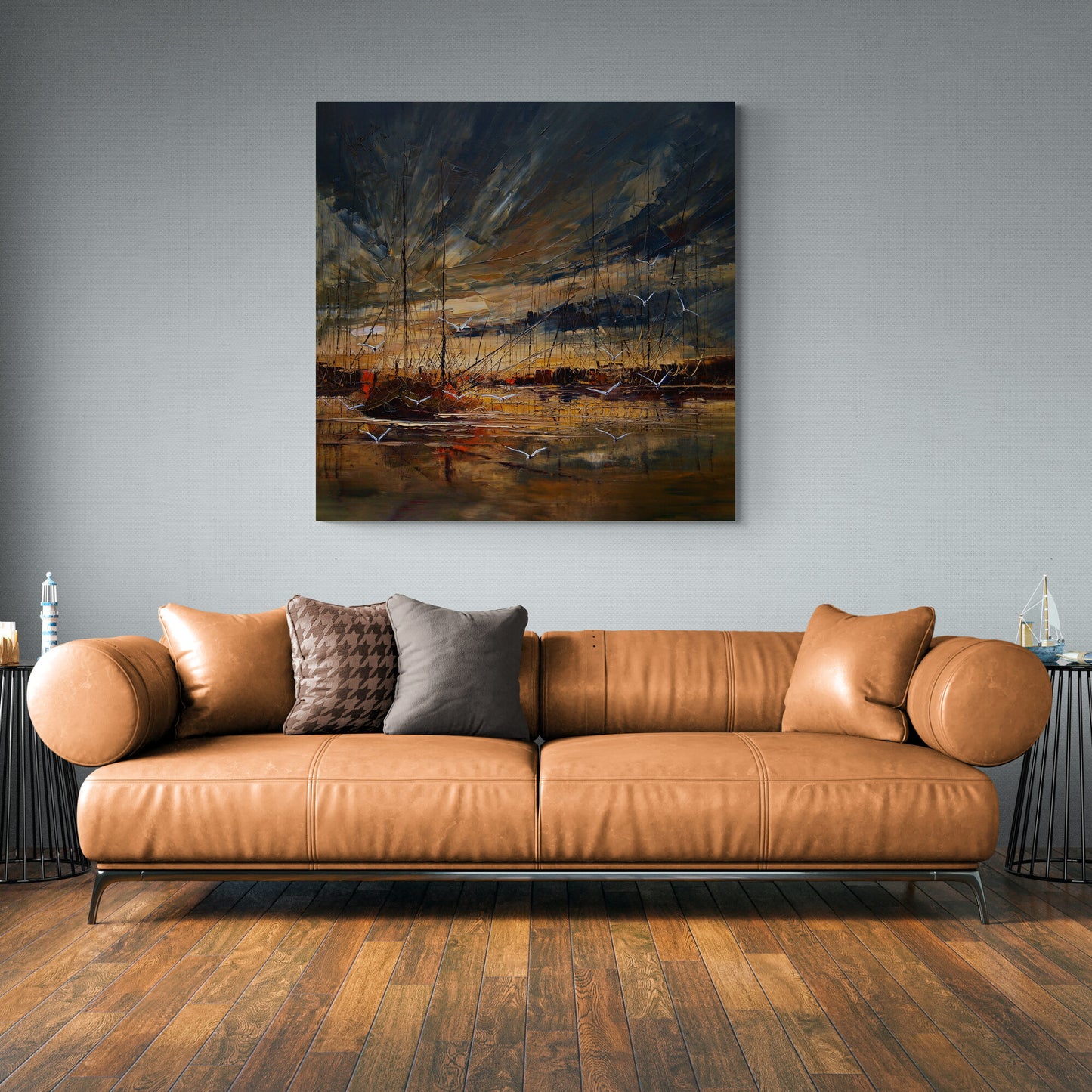 Sailboat Sunset Oil Painting Texture Canvas Art