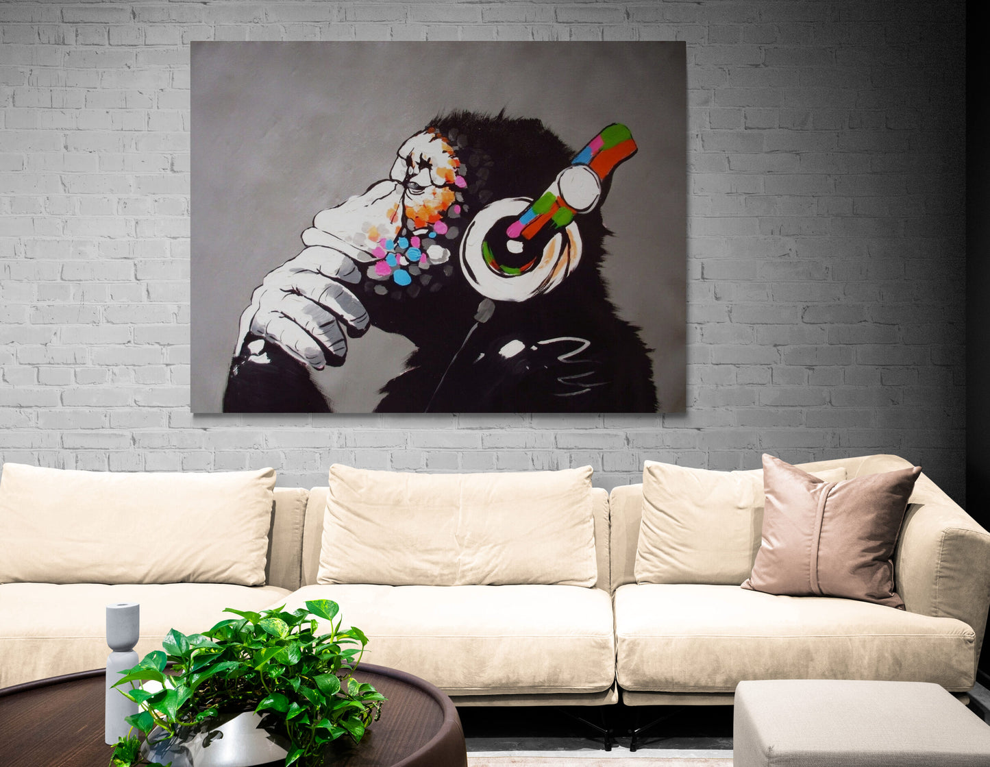 Banksy DJ Monkey Gorilla With Headphones Art Canvas