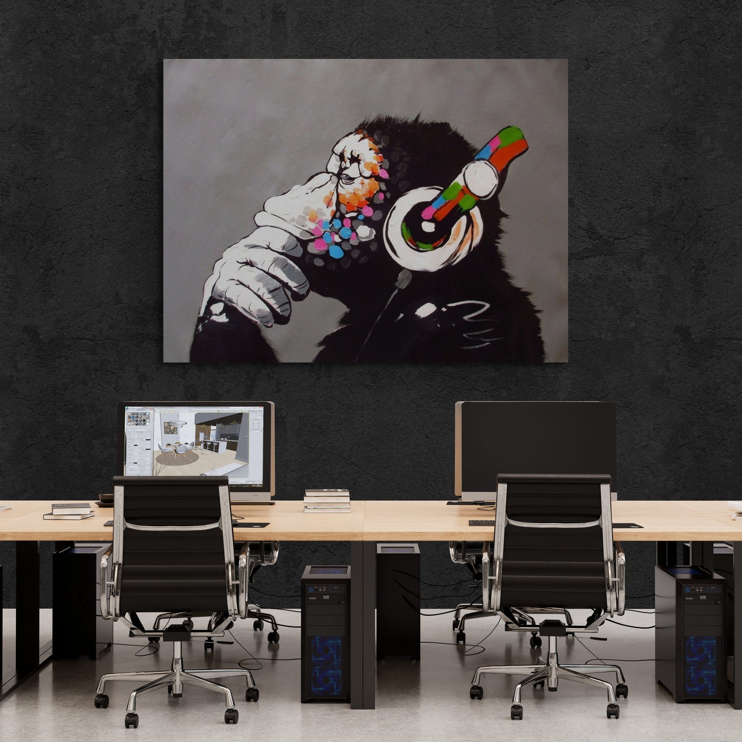 Banksy DJ Monkey Gorilla With Headphones Art Canvas