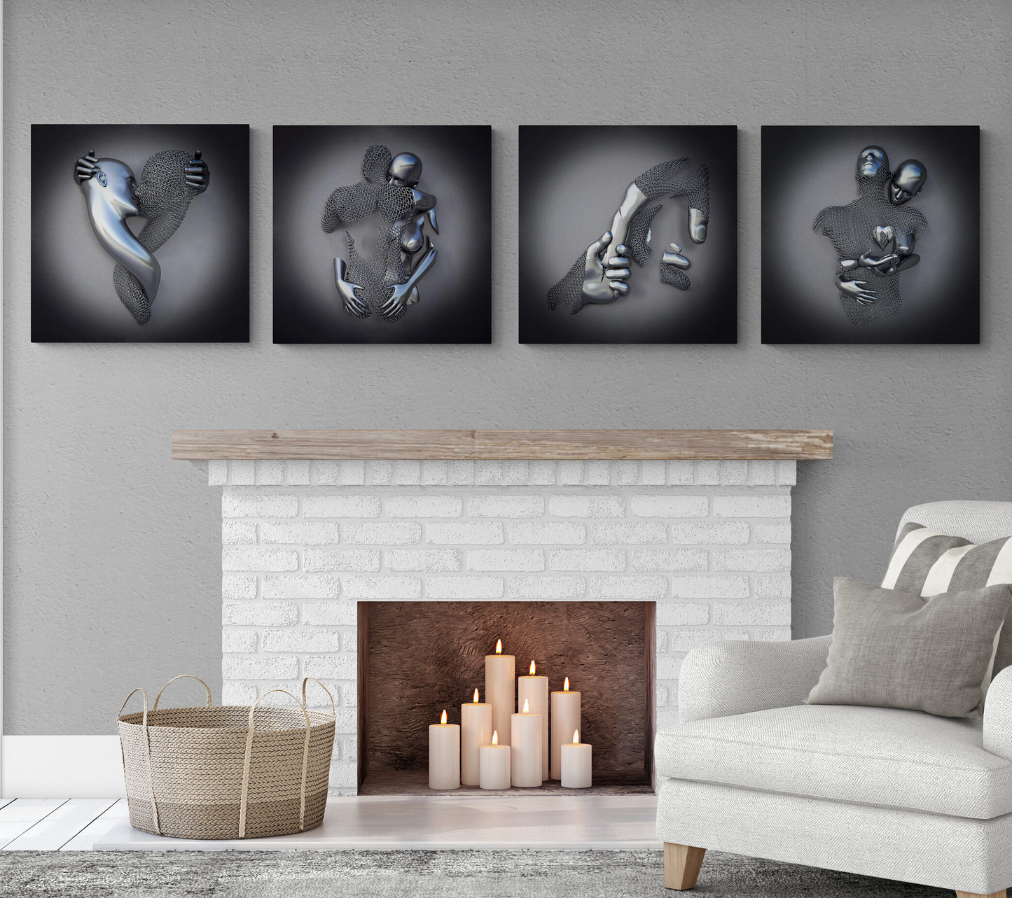 3D Effect Love in Shapes Canvas Set of 4 Wall Art