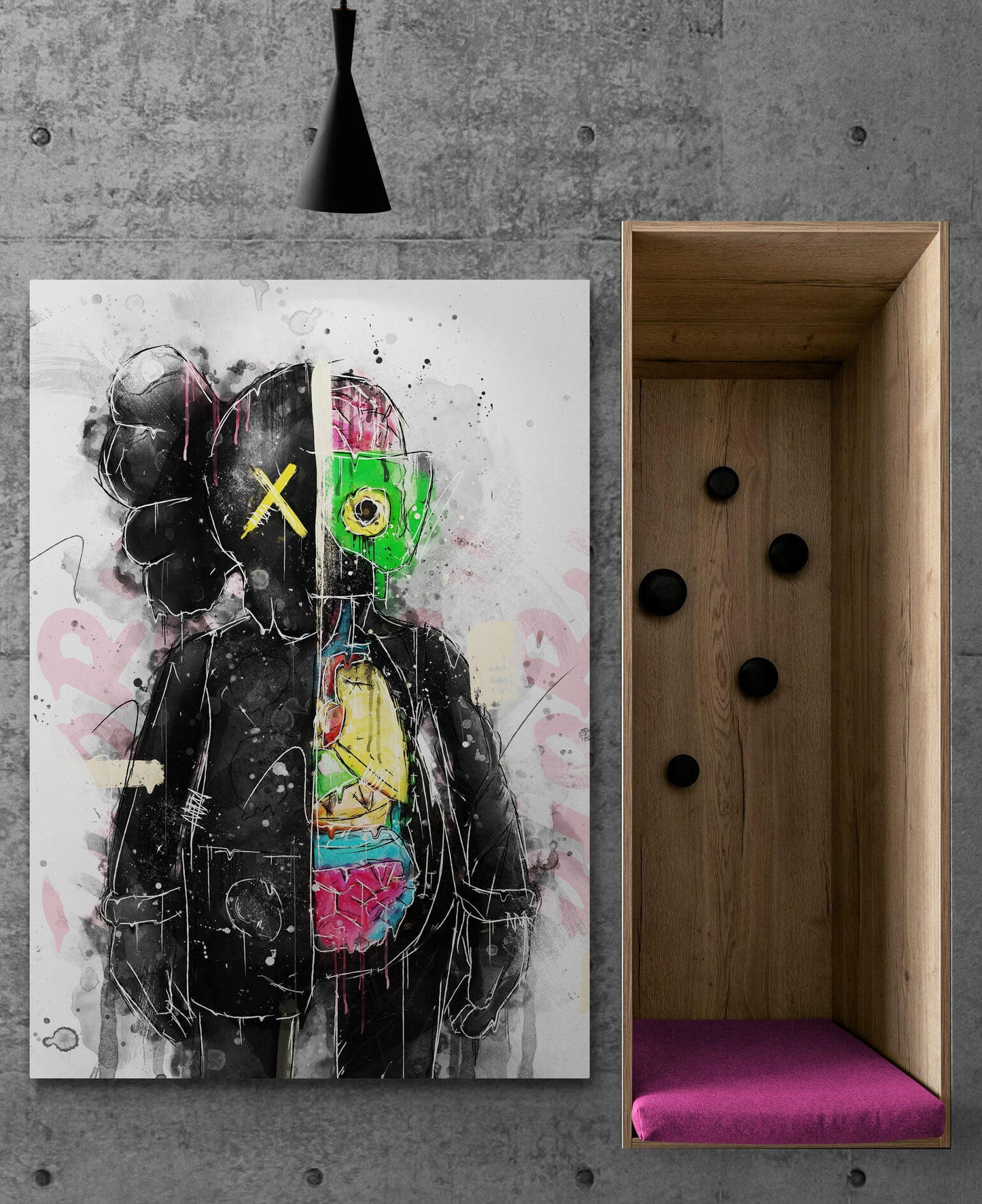 Kaws Hypebeast Half Robot Wall Art Canvas