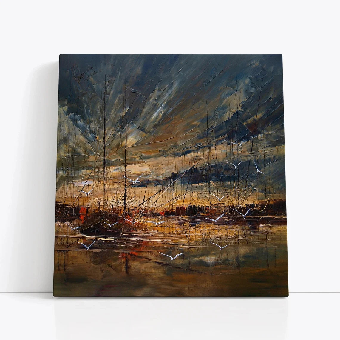 Sailboat Sunset Oil Painting Texture Canvas Art