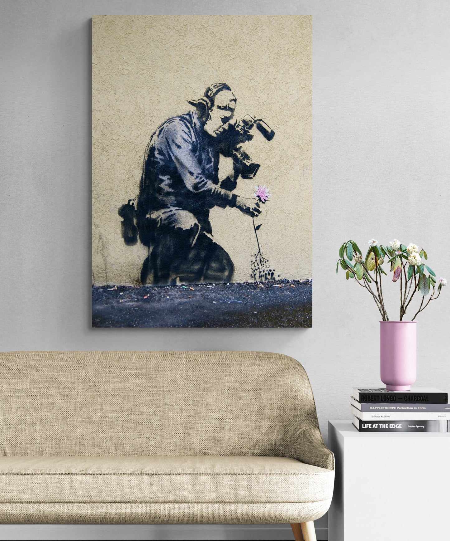 Banksy Cameraman and Flower Art Canvas