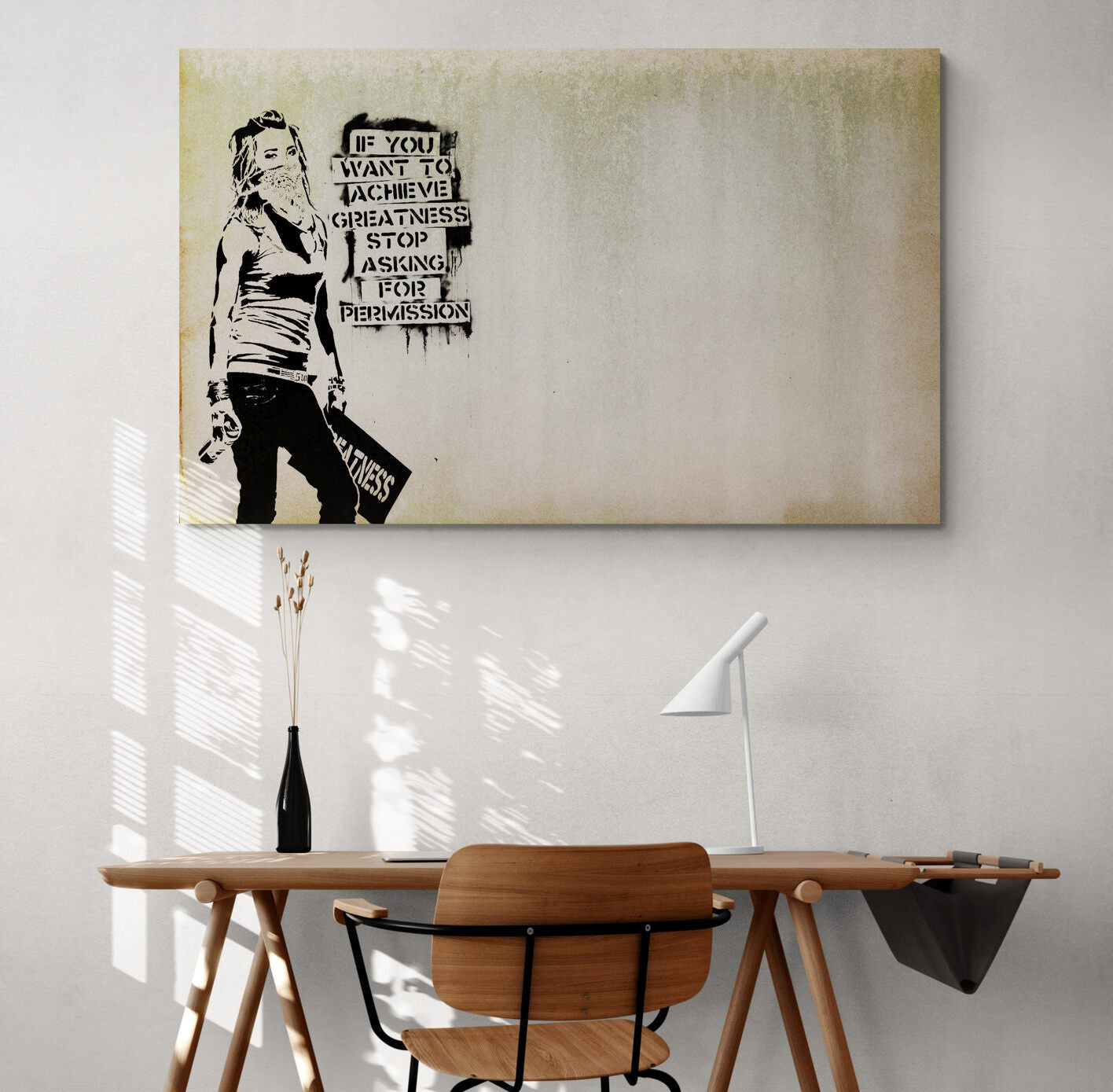 Banksy If You Want to Achieve Greatness Stop Asking for Permission Street Art Canvas