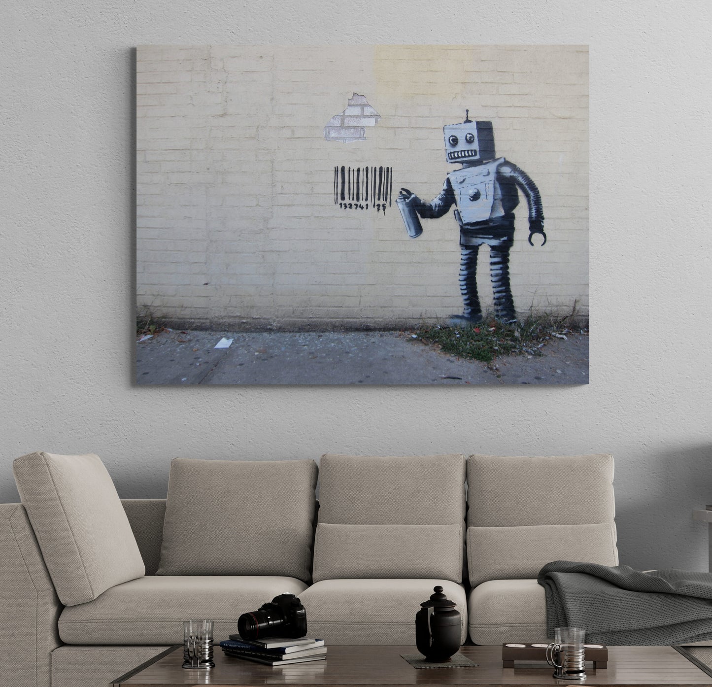 Banksy Robot Barcode Coney Island Art Canvas