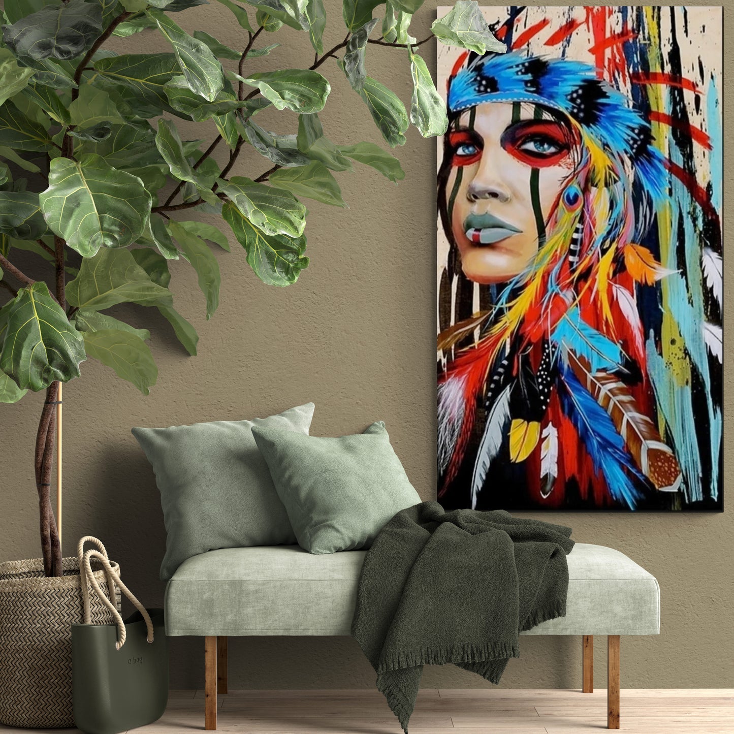 Colorful Native American Indian Girl Wall Art