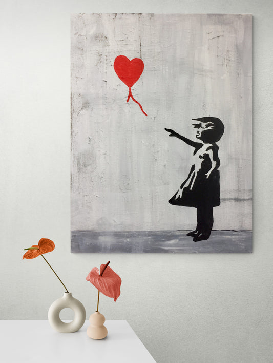 Banksy Girl with Red Heart Balloon Art Canvas