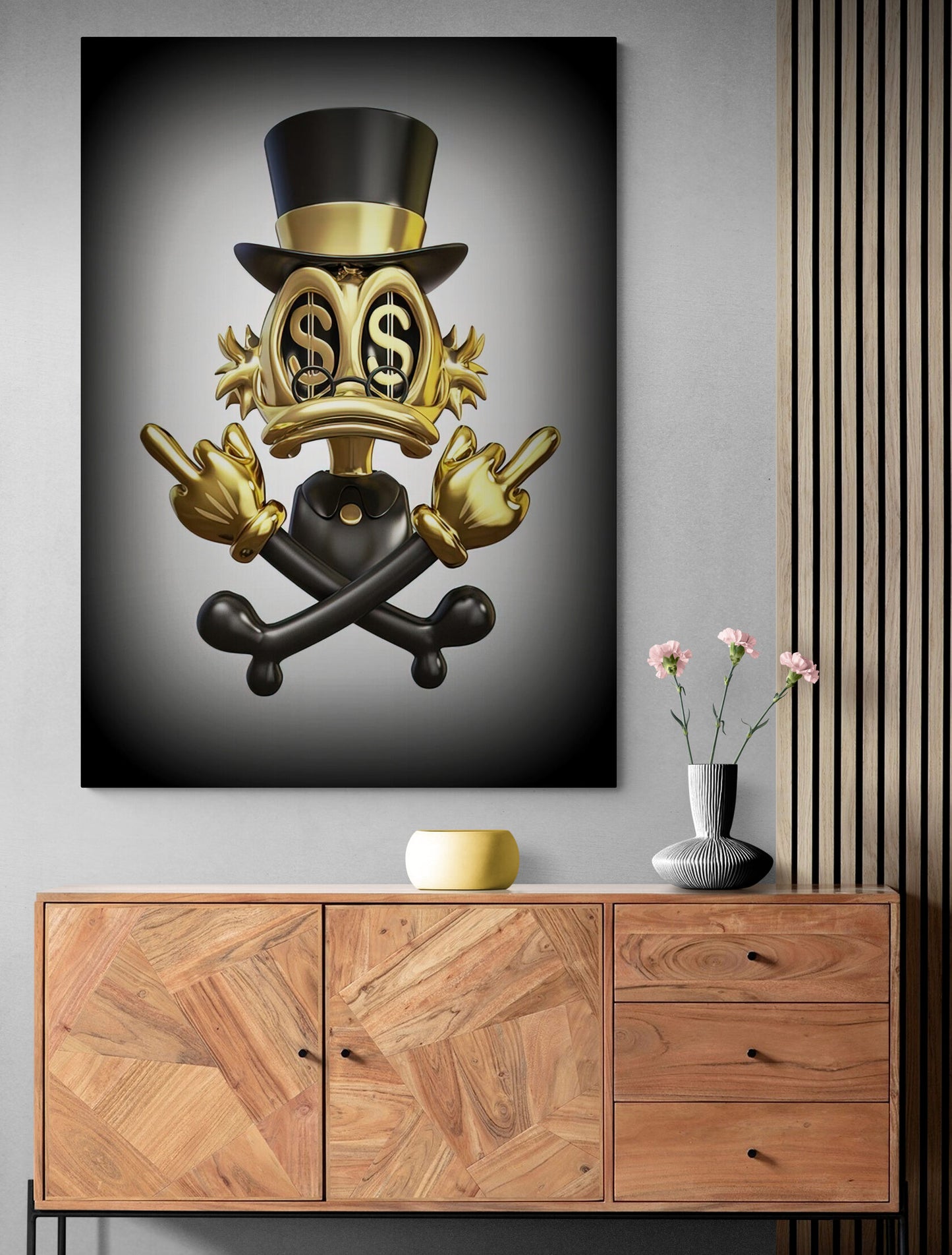 Duck and Dollar Gold Money Canvas Art