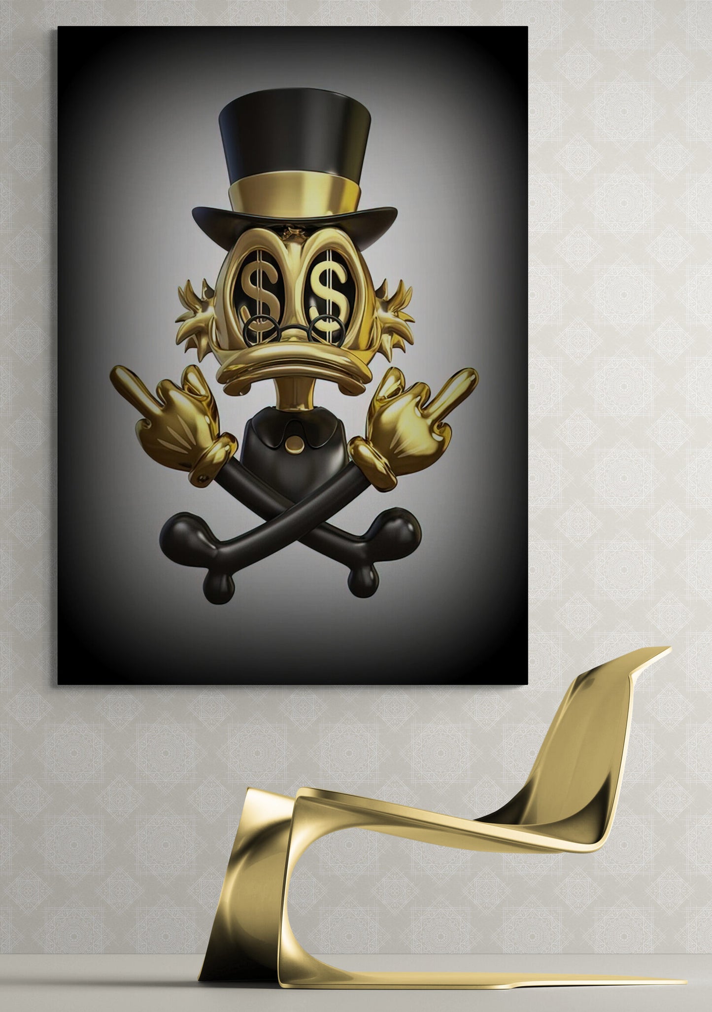 Duck and Dollar Gold Money Canvas Art