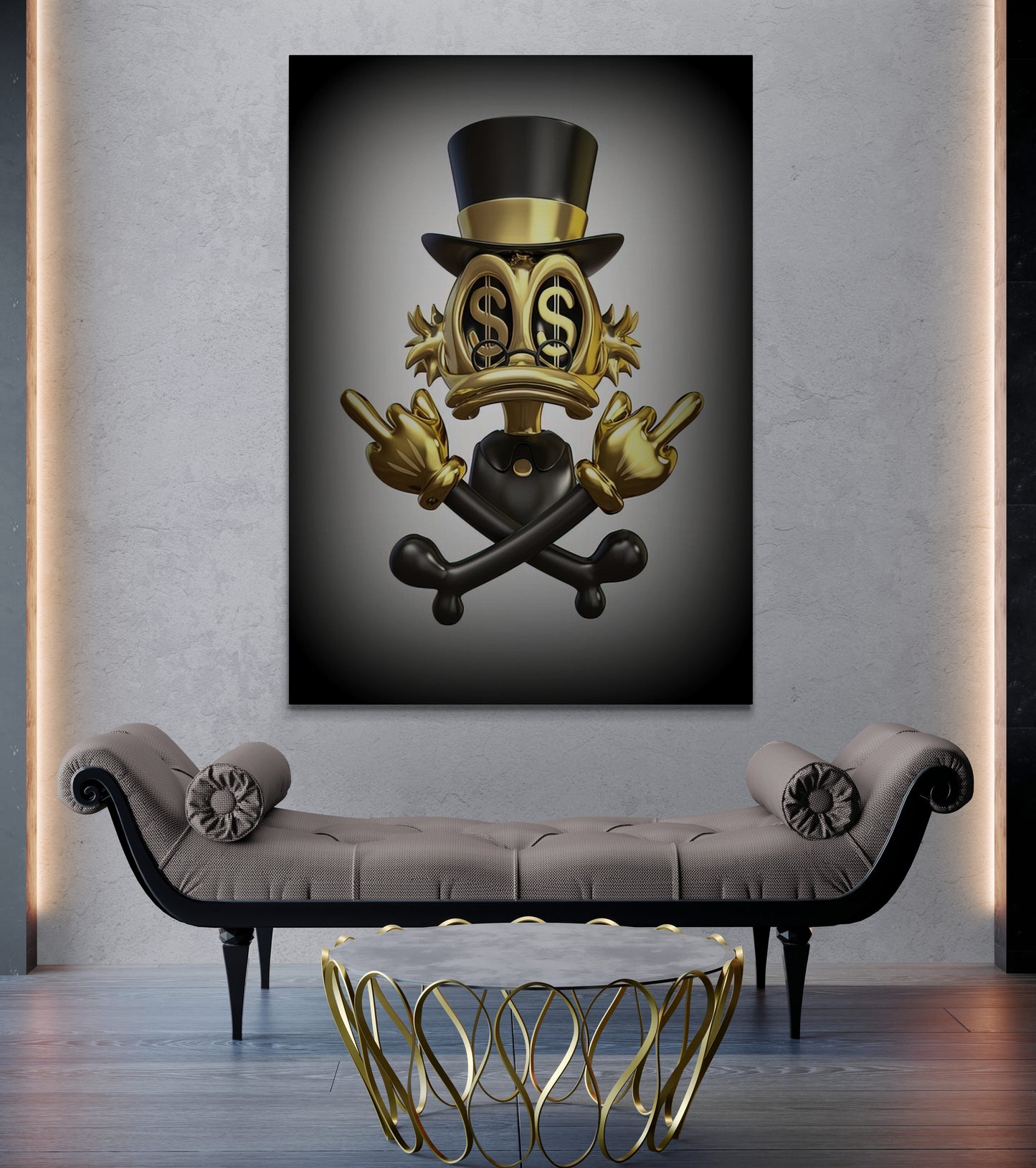 Duck and Dollar Gold Money Canvas Art