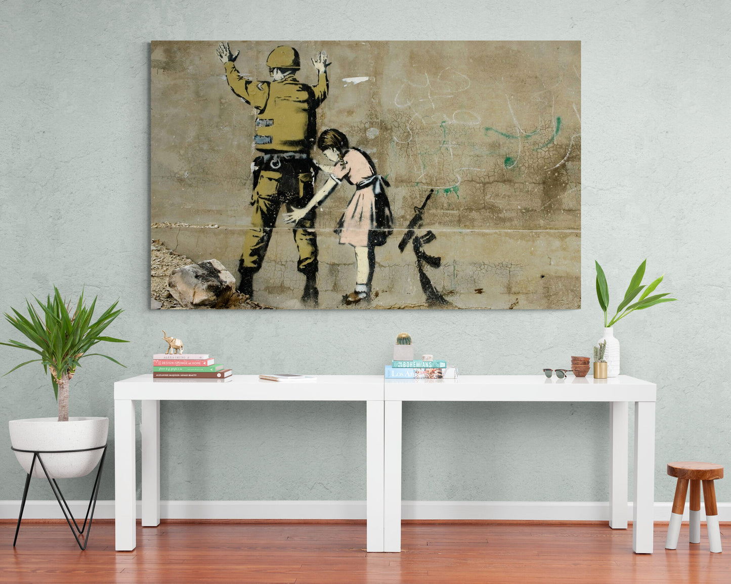 Banksy Girl Searching Soldier Art Canvas