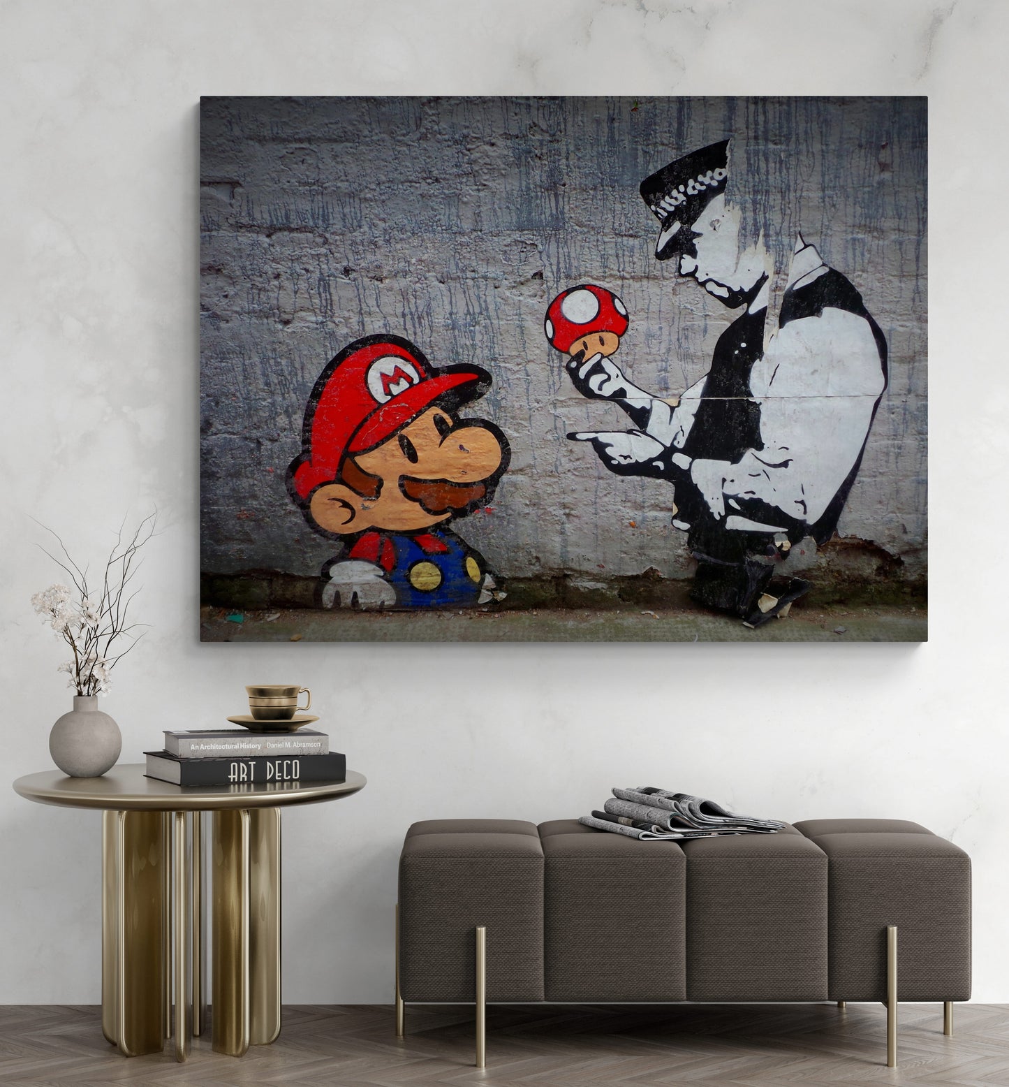 Banksy Super Mario Cop Policeman Mushroom Art Canvas