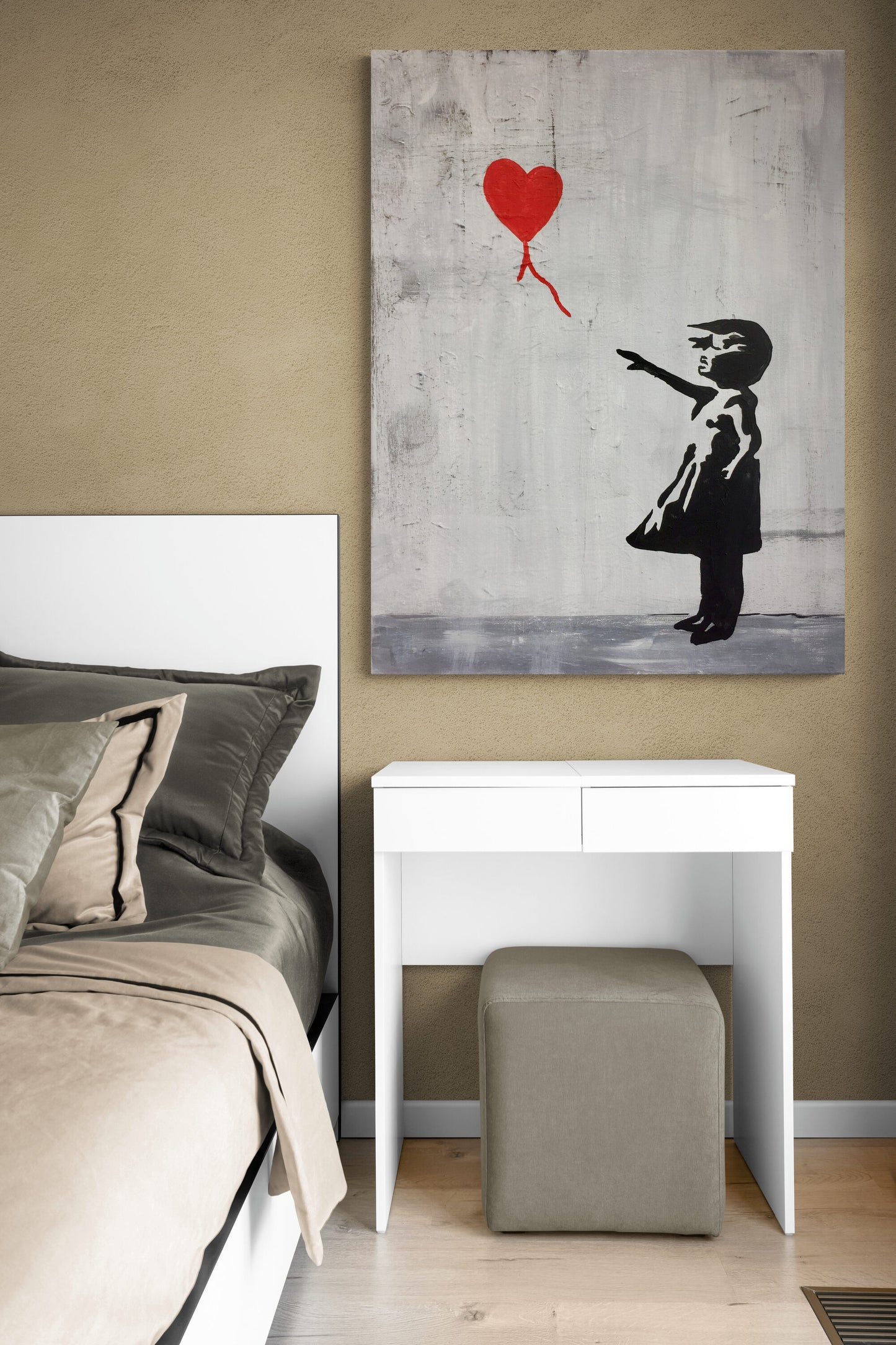 Banksy Girl with Red Heart Balloon Art Canvas