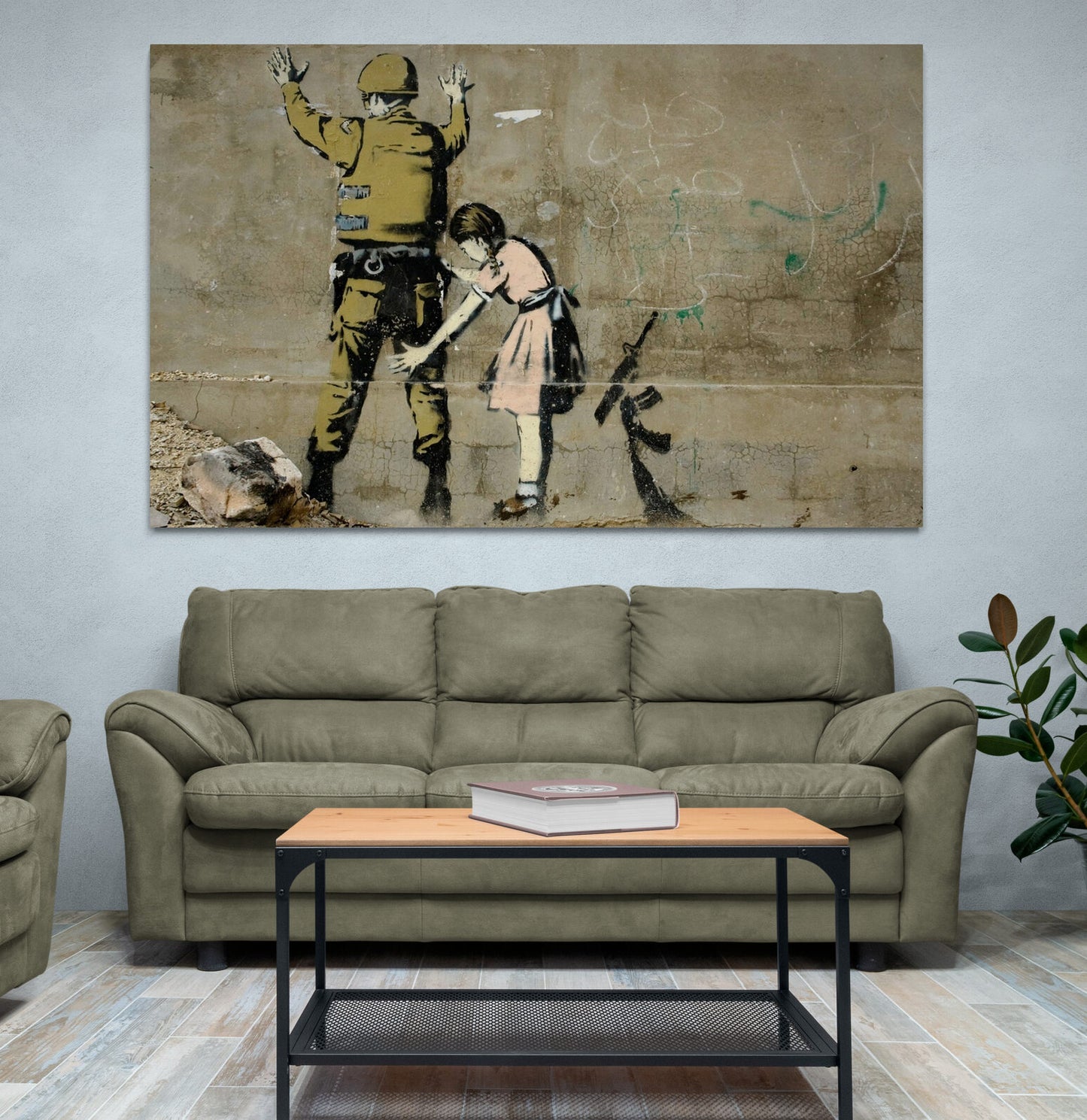 Banksy Girl Searching Soldier Art Canvas