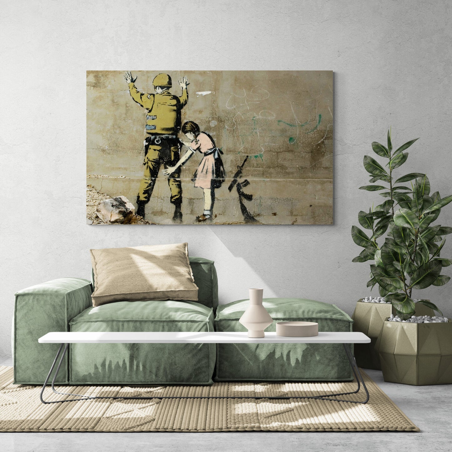 Banksy Girl Searching Soldier Art Canvas