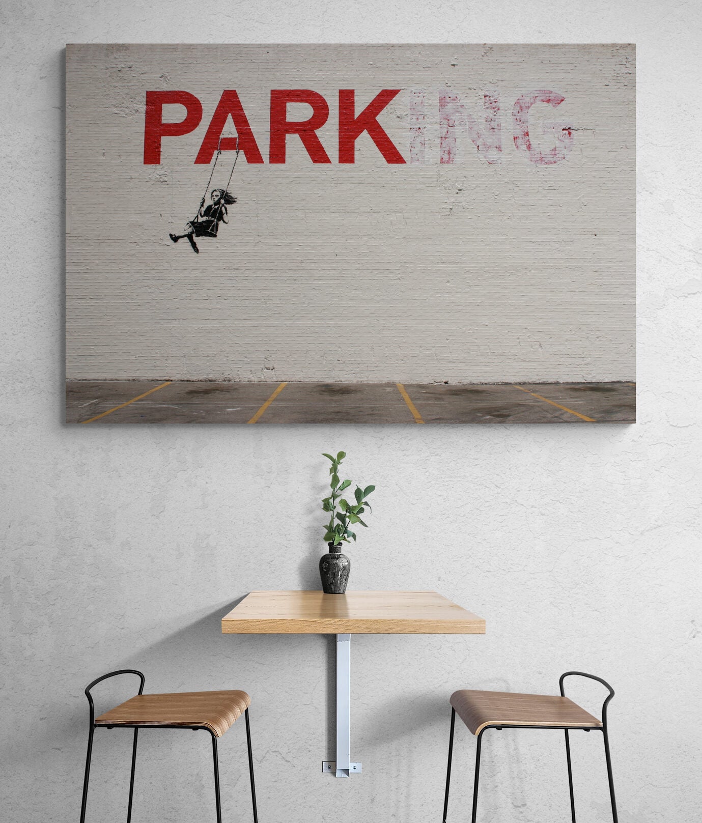 Banksy Parking Girl On a Swing Art Canvas