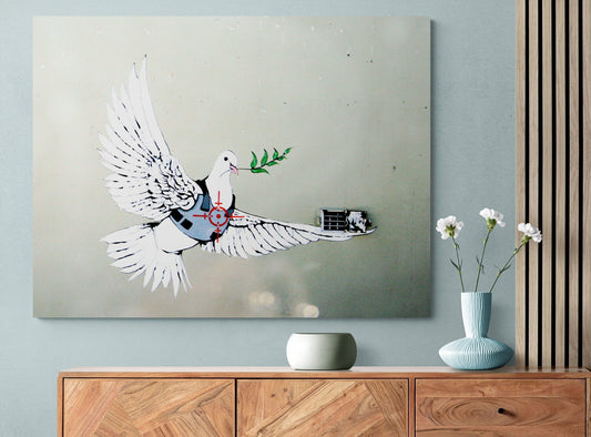 Banksy Armored Peace Dove Wall Art Canvas
