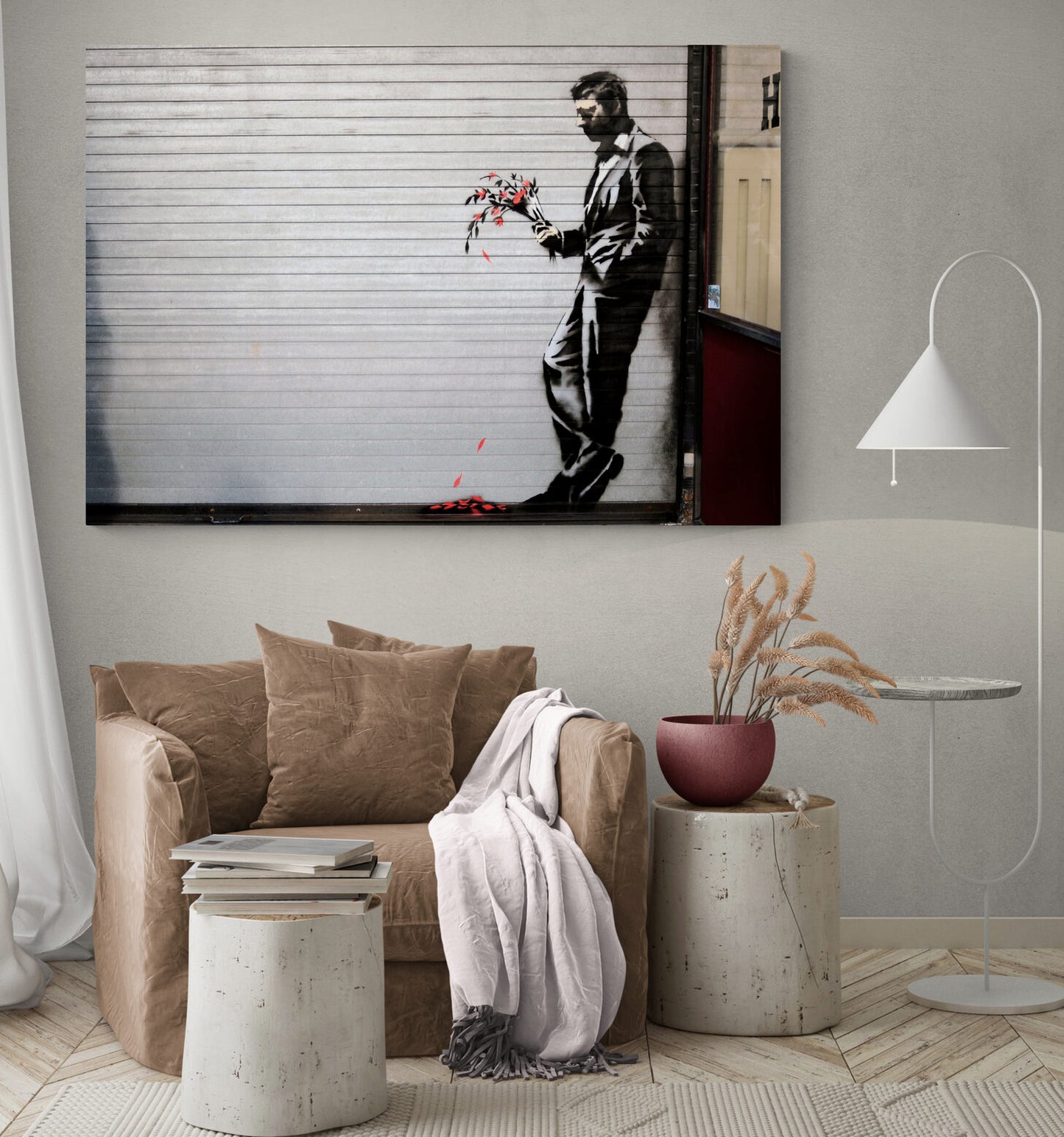 Banksy Man With Flower Graffiti Street Art Canvas