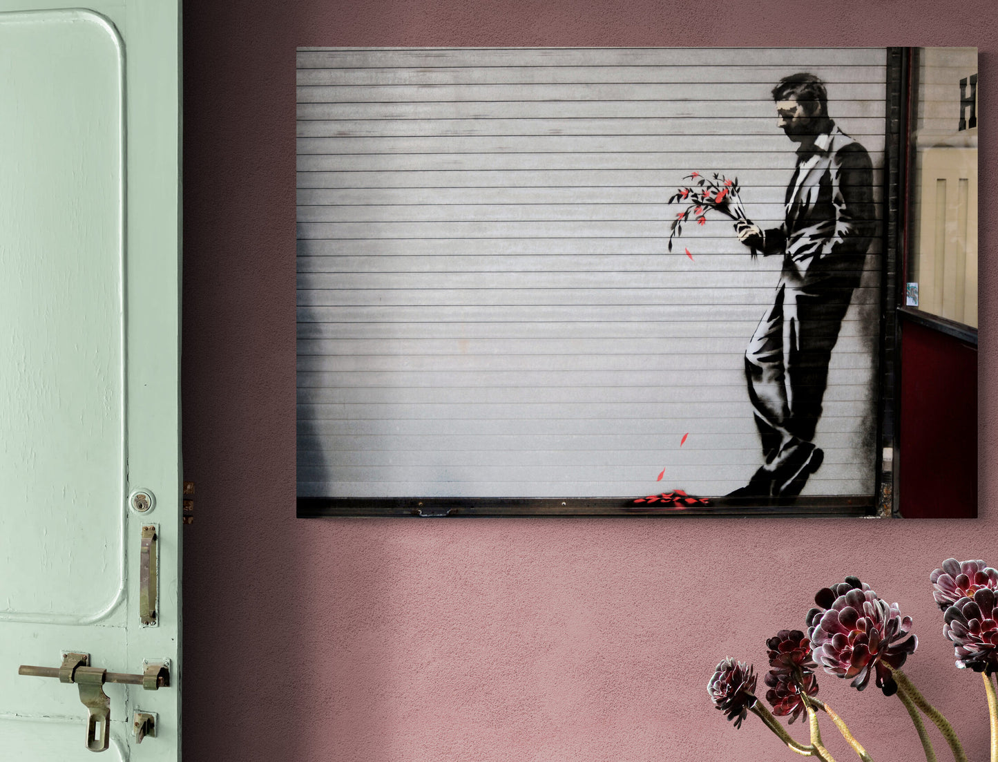 Banksy Man With Flower Graffiti Street Art Canvas