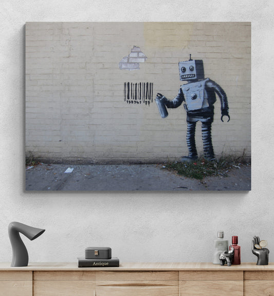 Banksy Robot Barcode Coney Island Art Canvas