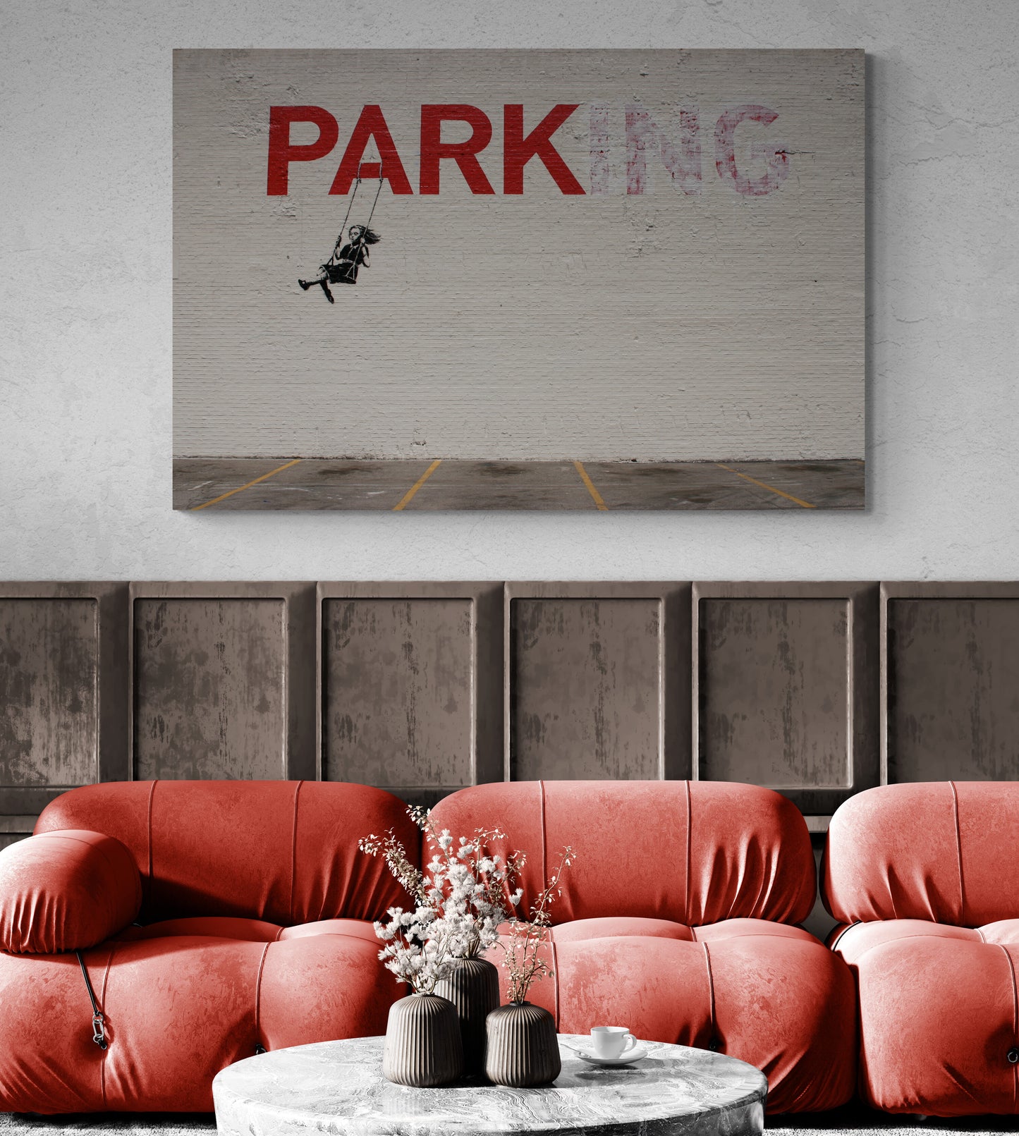 Banksy Parking Girl On a Swing Art Canvas