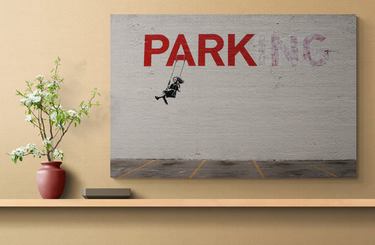 Banksy Parking Girl On a Swing Art Canvas