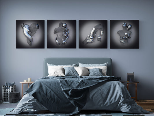 3D Effect Love in Shapes Canvas Set of 4 Wall Art