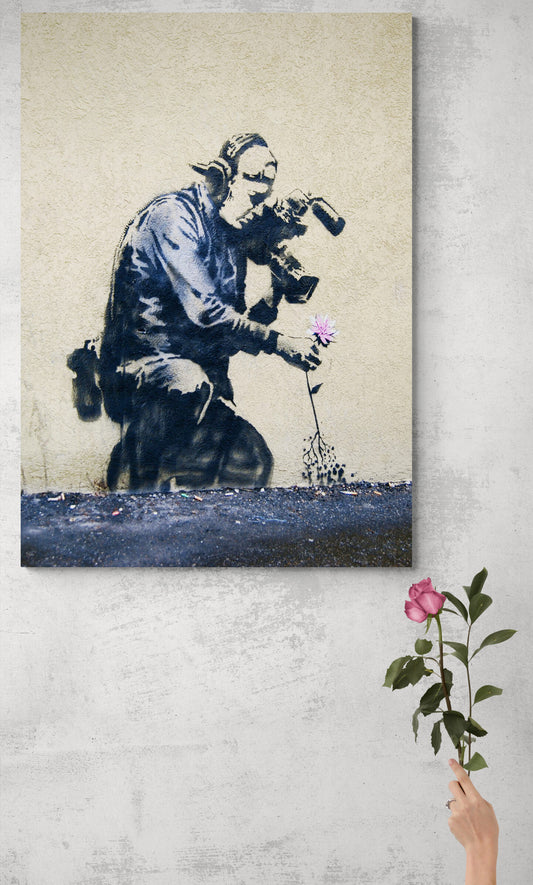 Banksy Cameraman and Flower Art Canvas