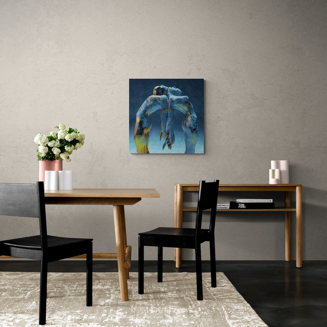 Nude Couple Golden Blue Paint Canvas Art