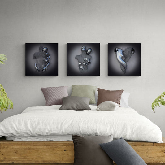 3D Effect Love in Shapes Canvas Set of 3 Wall Art