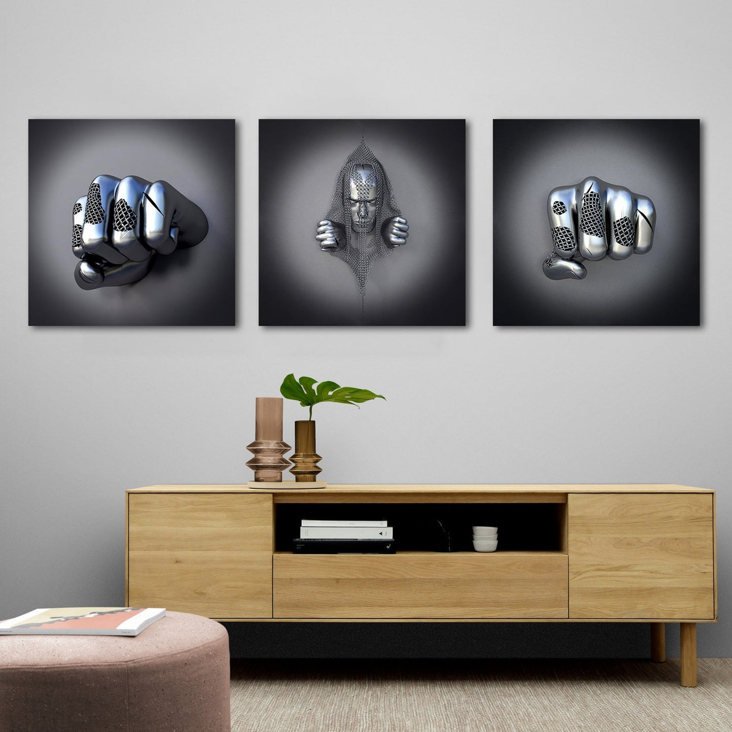 3D Effect Fist Set of 3 Wall Decor